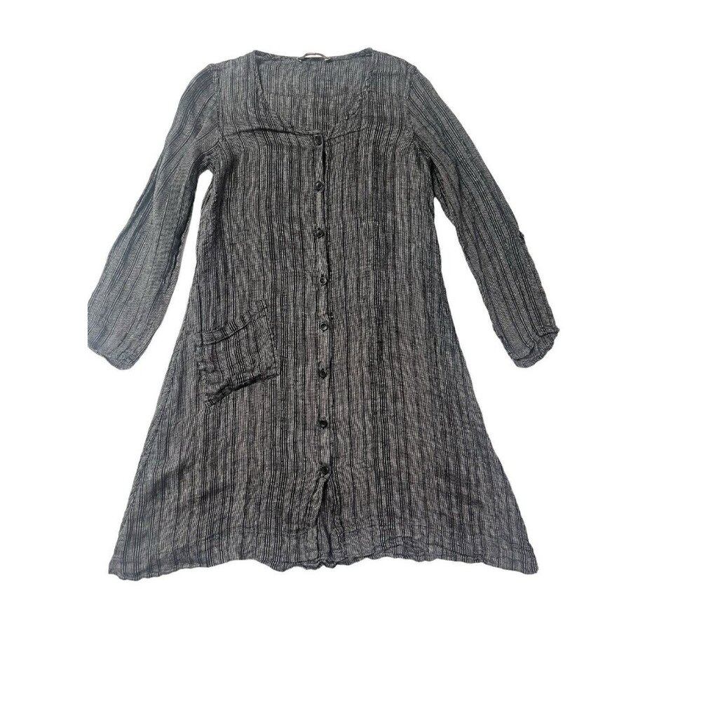 FLAX Dress Small P 4-6 Gray 100% Linen Cottage Minimalist Lagenlook Astmmetrical